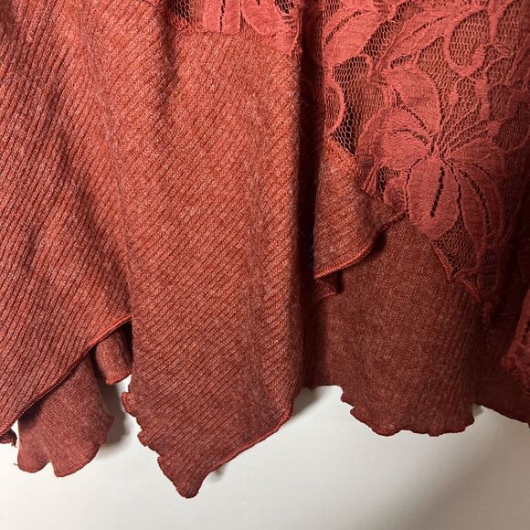 Pretty Angel One Sleeve Top Medium Orange Lace Sheer Asymmetric Artsy Fairy Boho - Picture 6 of 10